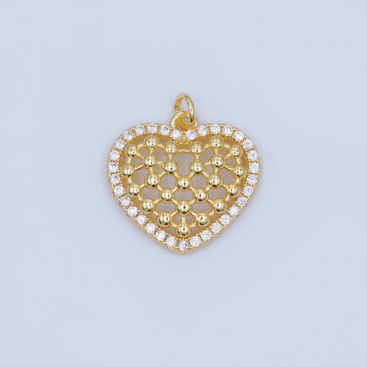 24K Gold Filled Open Bead Bar Heart Micro Paved CZ Charm in Gold & Silver | AJ289 - DLUXCA