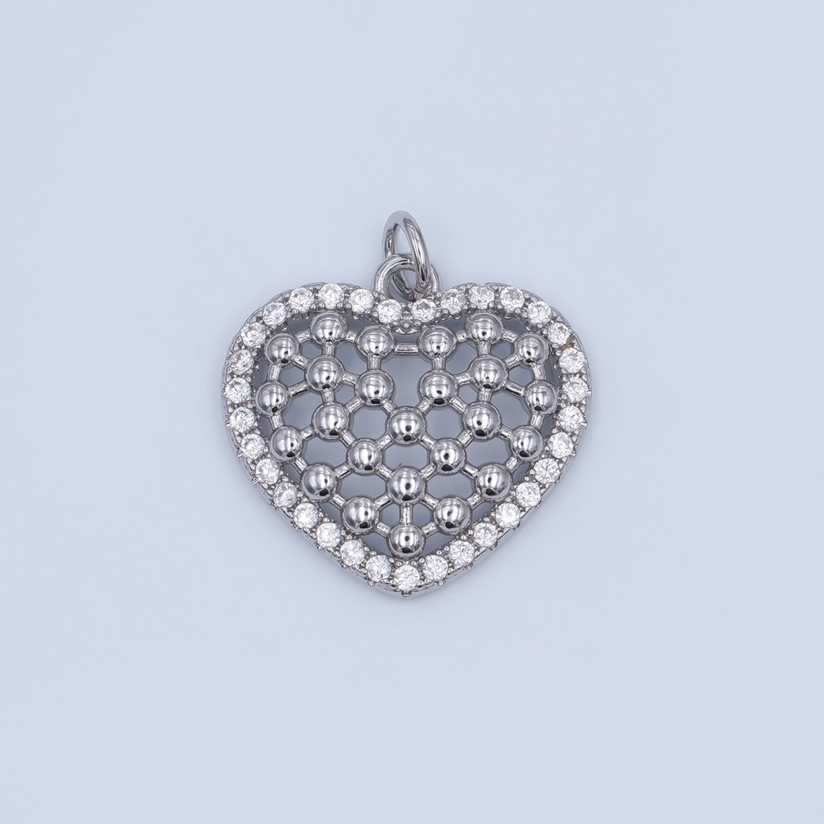 24K Gold Filled Open Bead Bar Heart Micro Paved CZ Charm in Gold & Silver | AJ289 - DLUXCA