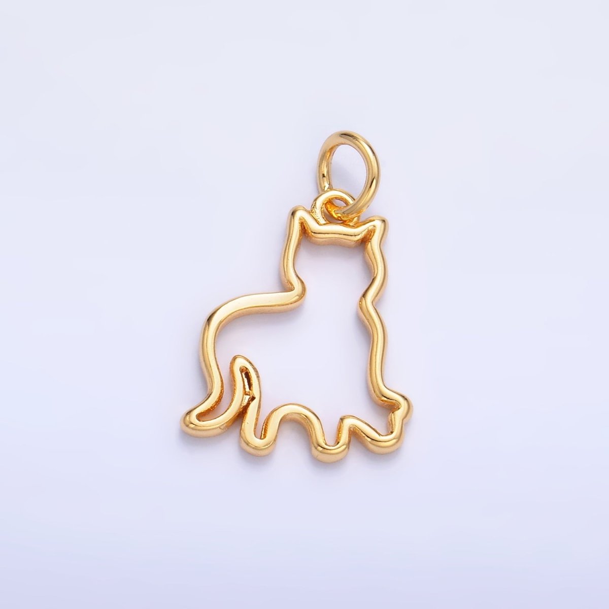 24K Gold Filled Open Cat Pet Silhouette Outline Charm in Gold & Silver | W397 - DLUXCA