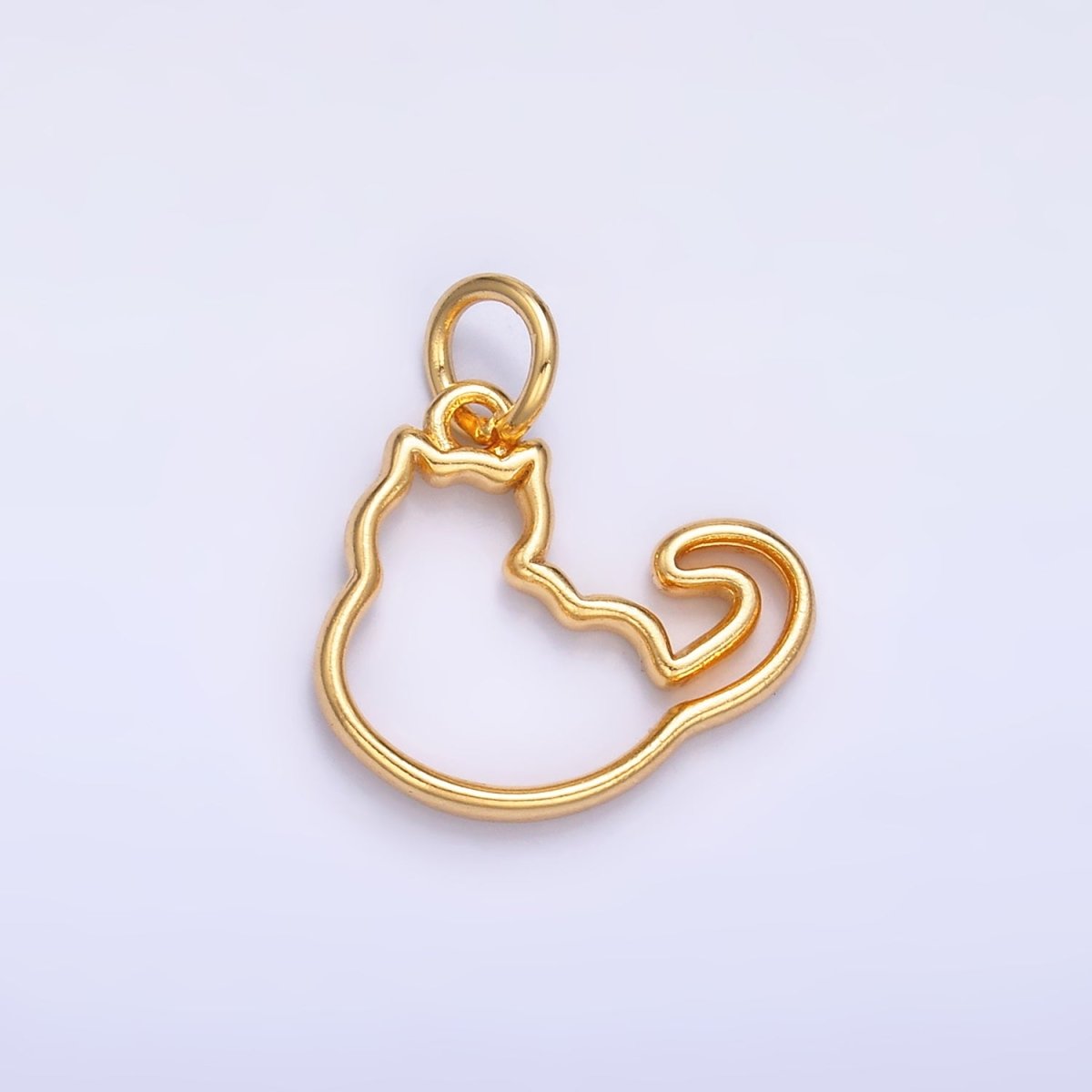 24K Gold Filled Open Fat Cat Pet Silhouette Outline Charm in Gold & Silver | W338 - DLUXCA