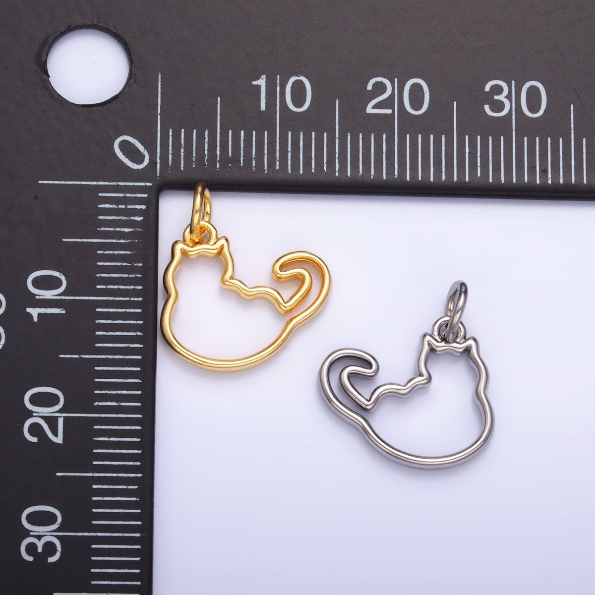 24K Gold Filled Open Fat Cat Pet Silhouette Outline Charm in Gold & Silver | W338 - DLUXCA