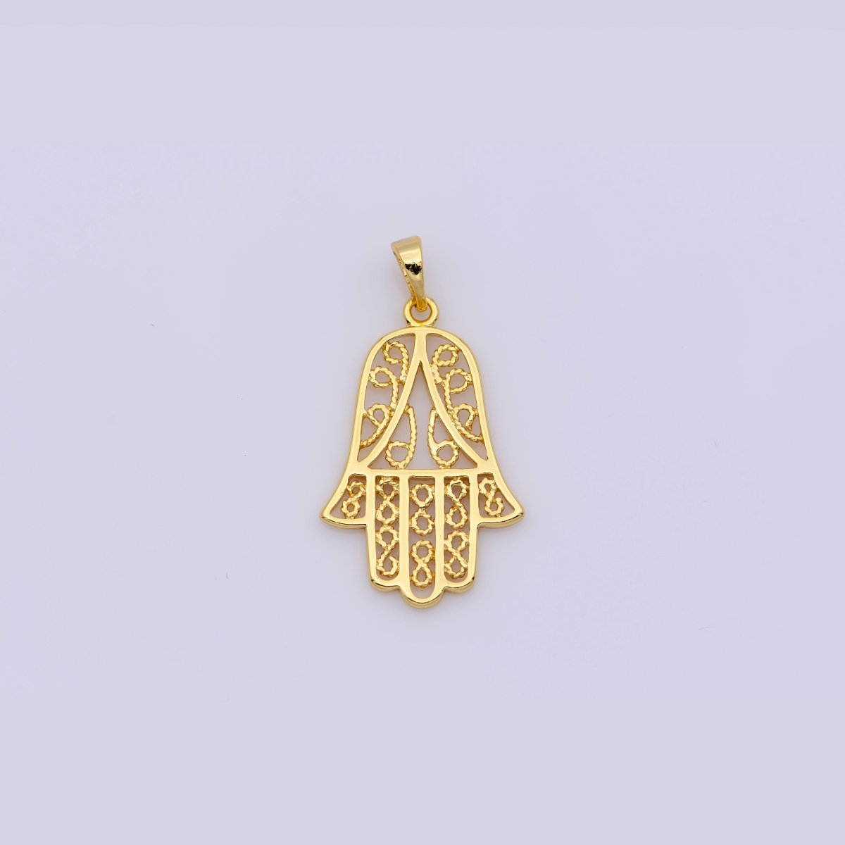 24K Gold Filled Open Filigree Hamsa Hand Pendant | I679 - DLUXCA