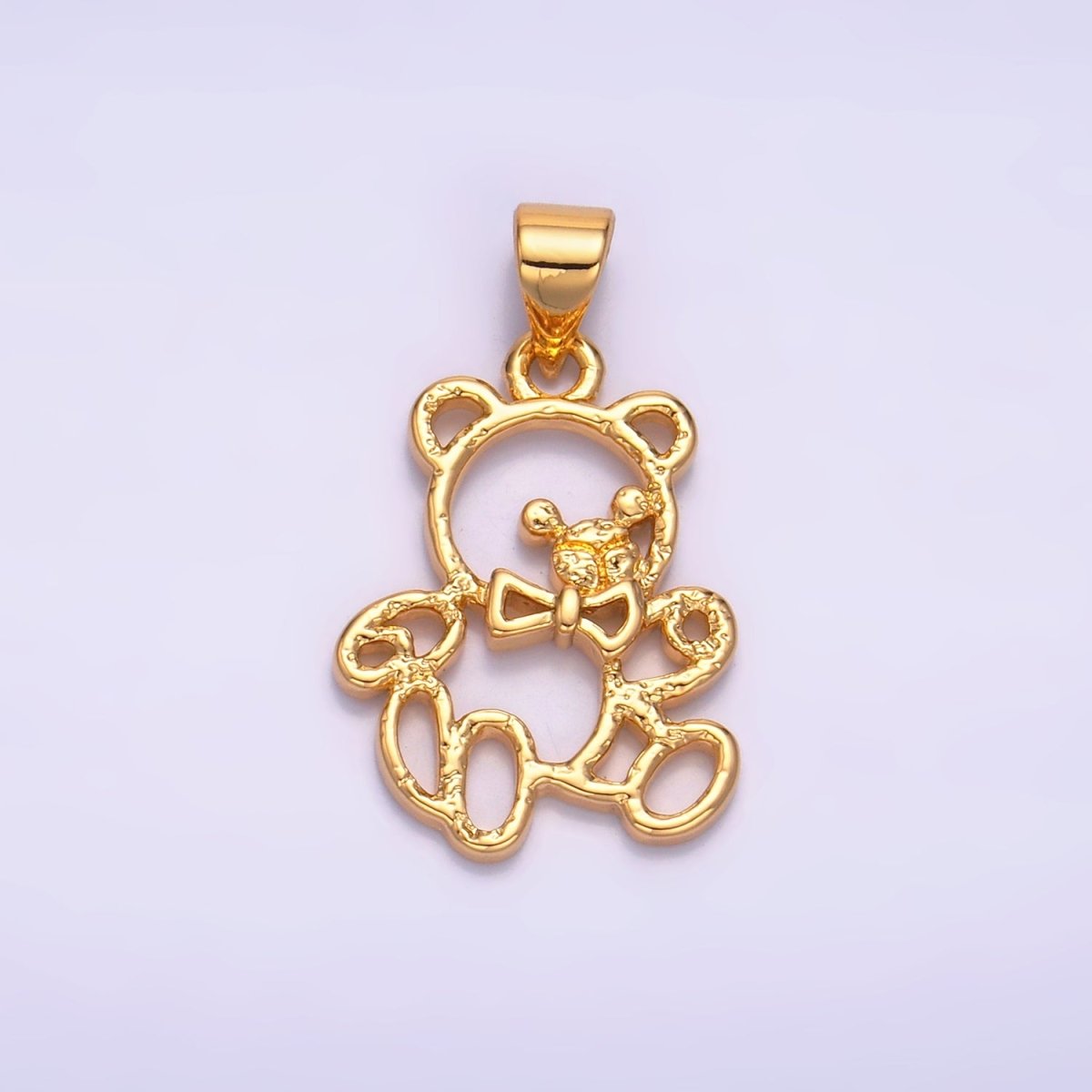 24K Gold Filled Open Hammered Teddy Bear Animal Pendant | AA1057 - DLUXCA