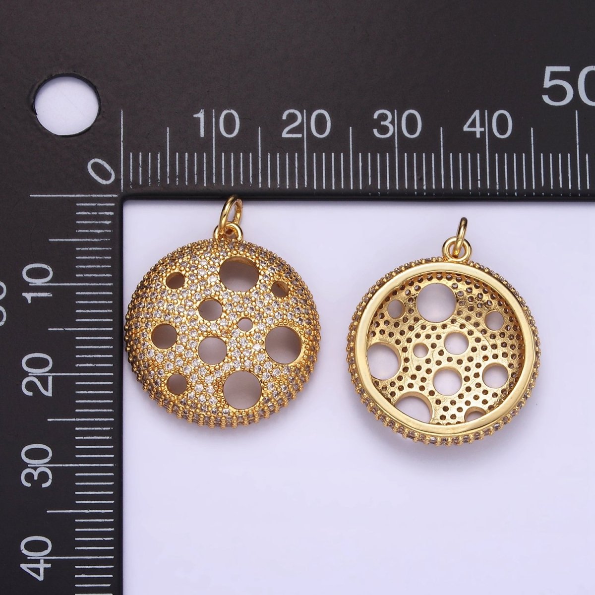 24K Gold Filled Open Micro Paved CZ Round Charm | D490 - DLUXCA