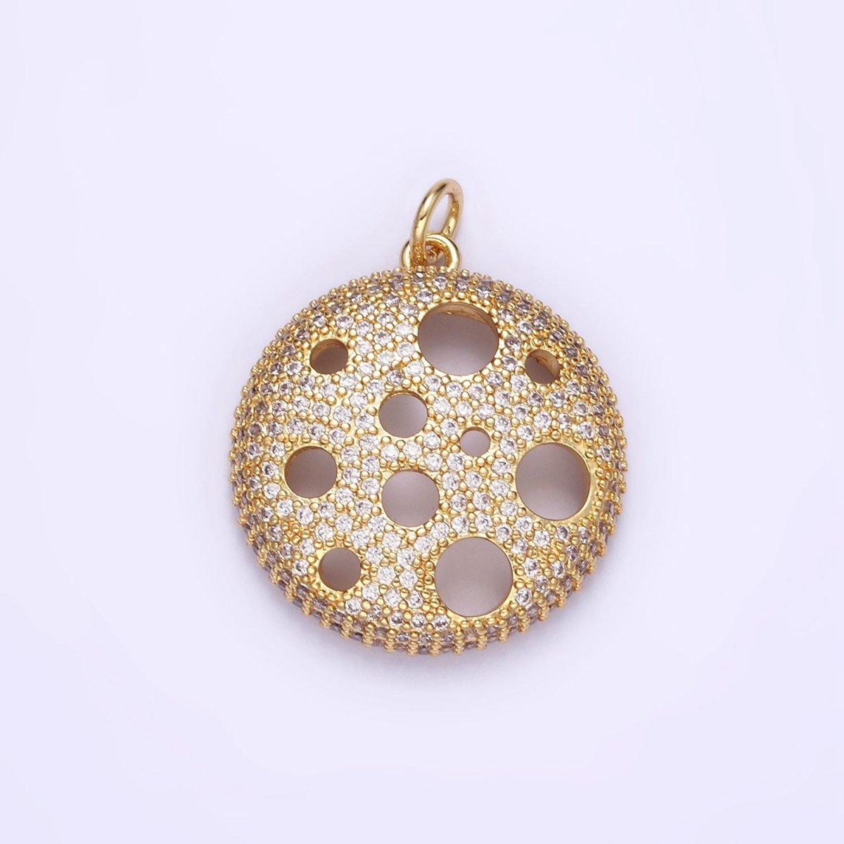 24K Gold Filled Open Micro Paved CZ Round Charm | D490 - DLUXCA