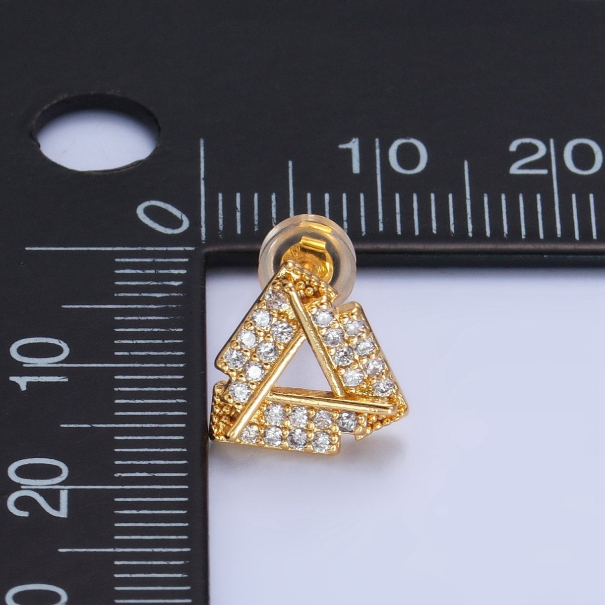 24K Gold Filled Open Micro Paved CZ Triangle Stud Earrings | P355 - DLUXCA