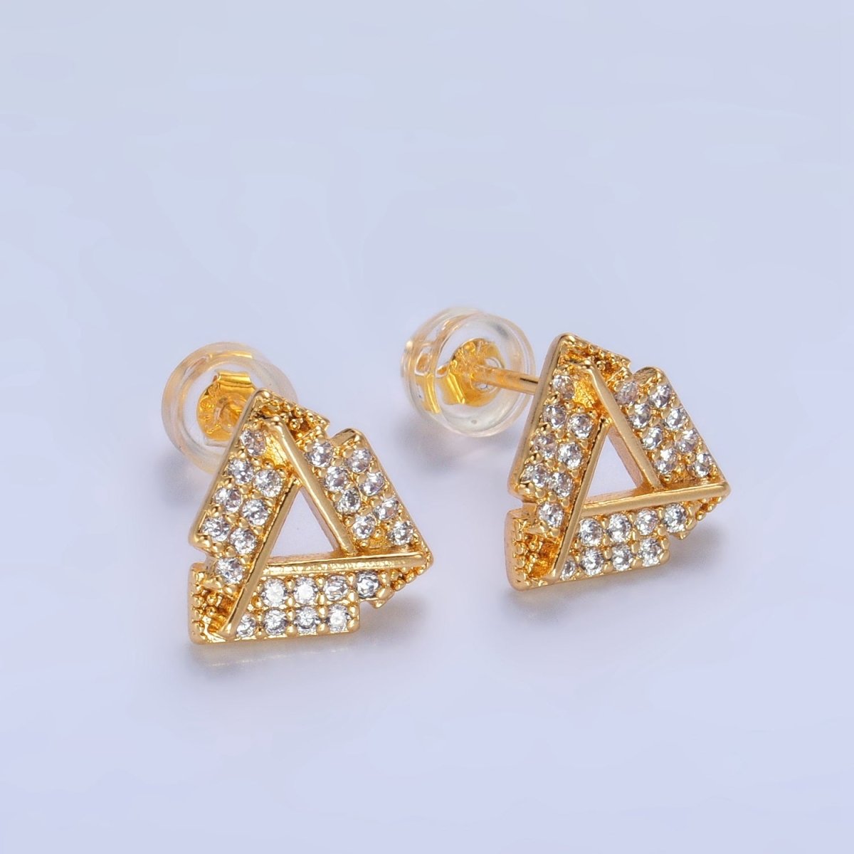 24K Gold Filled Open Micro Paved CZ Triangle Stud Earrings | P355 - DLUXCA