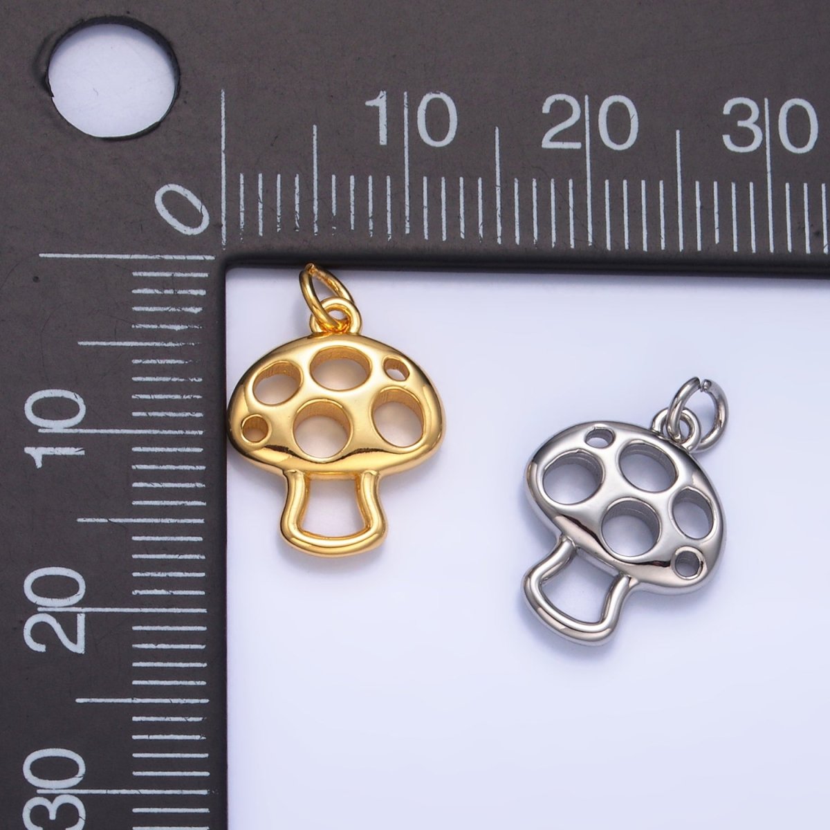 24K Gold Filled Open Mushroom Charm in Gold & Silver | W218 - DLUXCA