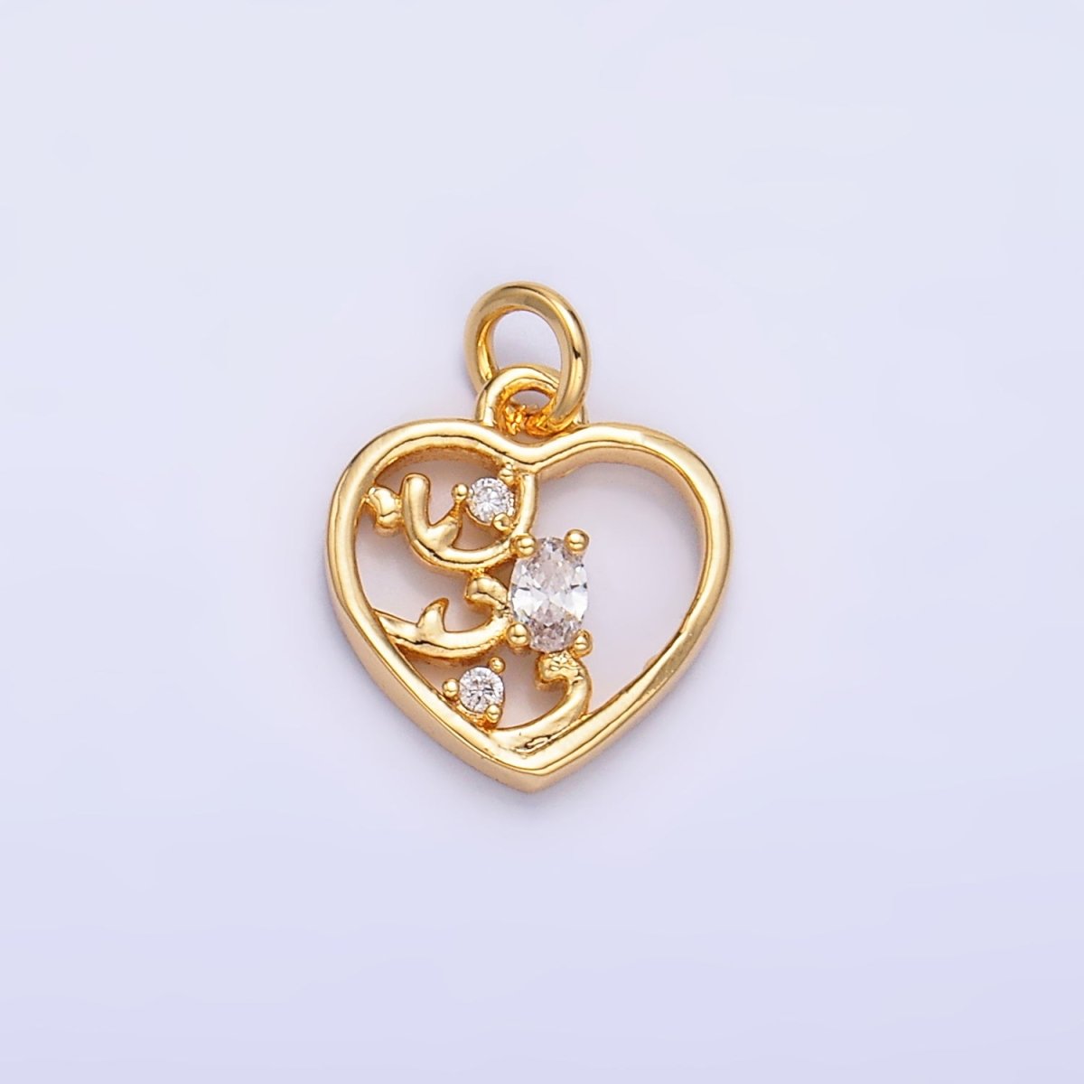 24K Gold Filled Open Oval CZ Artisan Heart Card Charm | W212 - DLUXCA