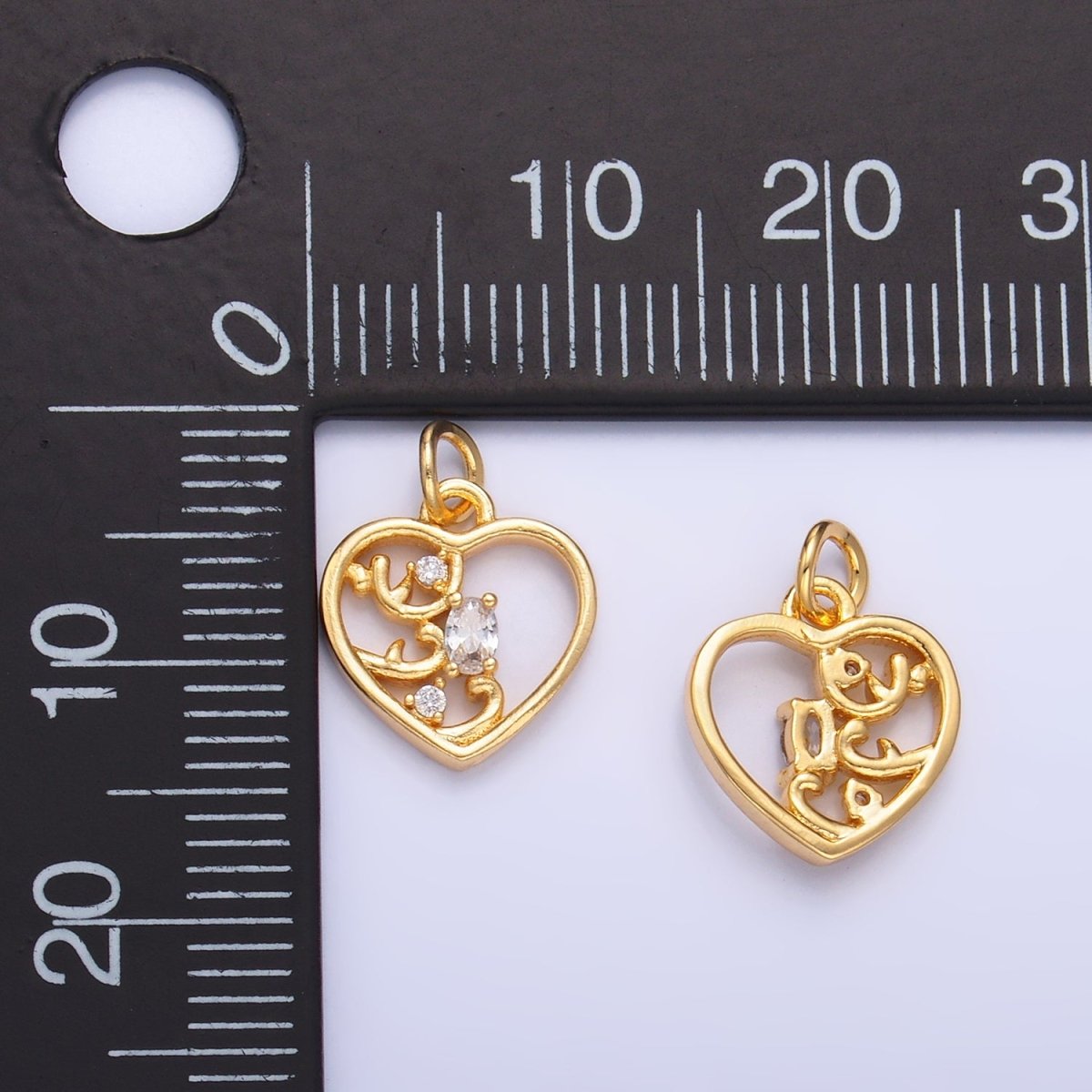 24K Gold Filled Open Oval CZ Artisan Heart Card Charm | W212 - DLUXCA