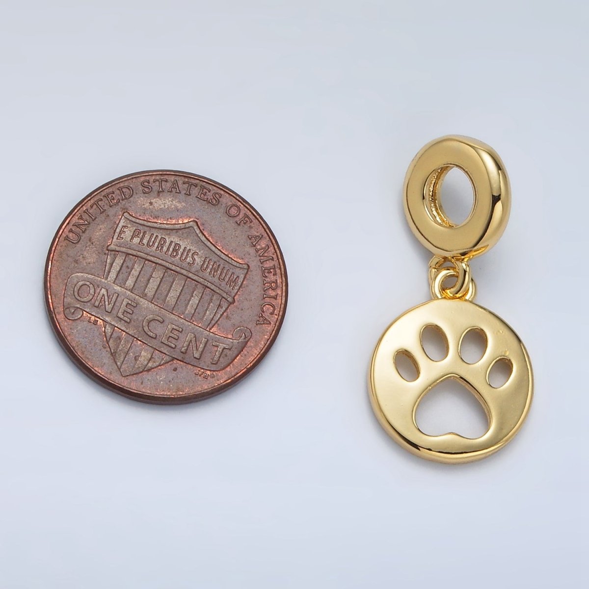 24K Gold Filled Open Pet Pawprint Round Rhondelle Bail Drop Pendant | AC094 - DLUXCA