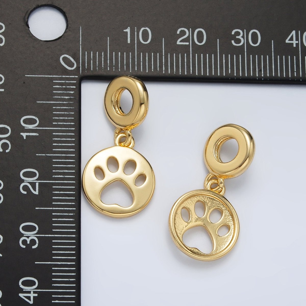 24K Gold Filled Open Pet Pawprint Round Rhondelle Bail Drop Pendant | AC094 - DLUXCA