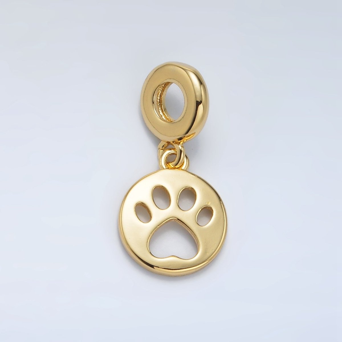 24K Gold Filled Open Pet Pawprint Round Rhondelle Bail Drop Pendant | AC094 - DLUXCA