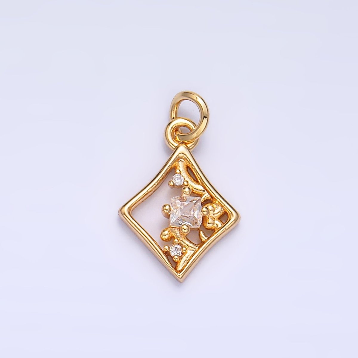 24K Gold Filled Open Rhombus CZ Artisan Diamond Card Charm | W211 - DLUXCA