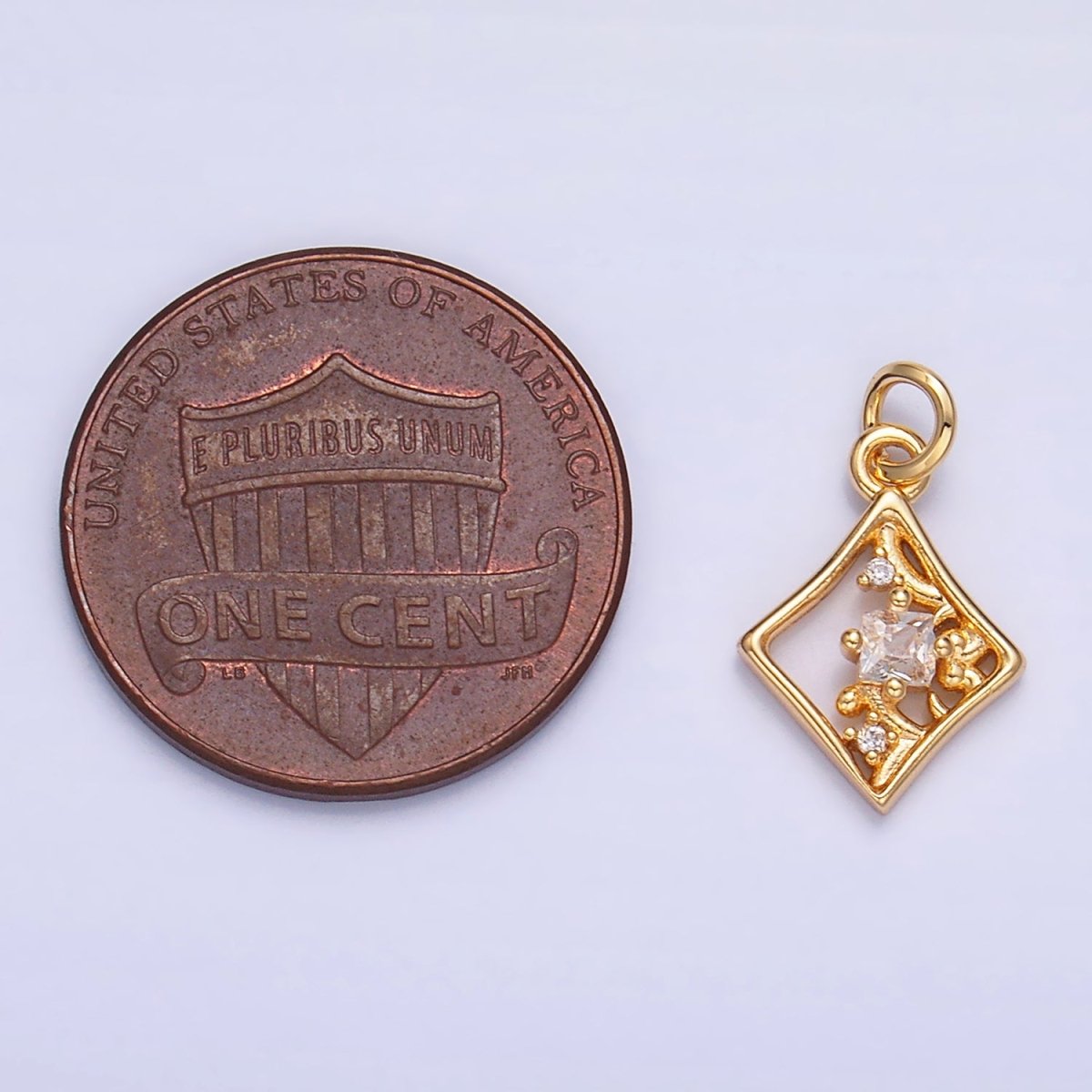 24K Gold Filled Open Rhombus CZ Artisan Diamond Card Charm | W211 - DLUXCA