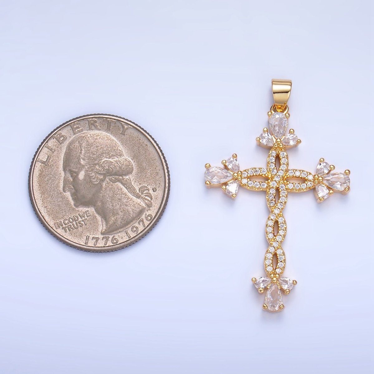 24K Gold Filled Open Twisted Micro Paved Cross Pendant | AA984 - DLUXCA