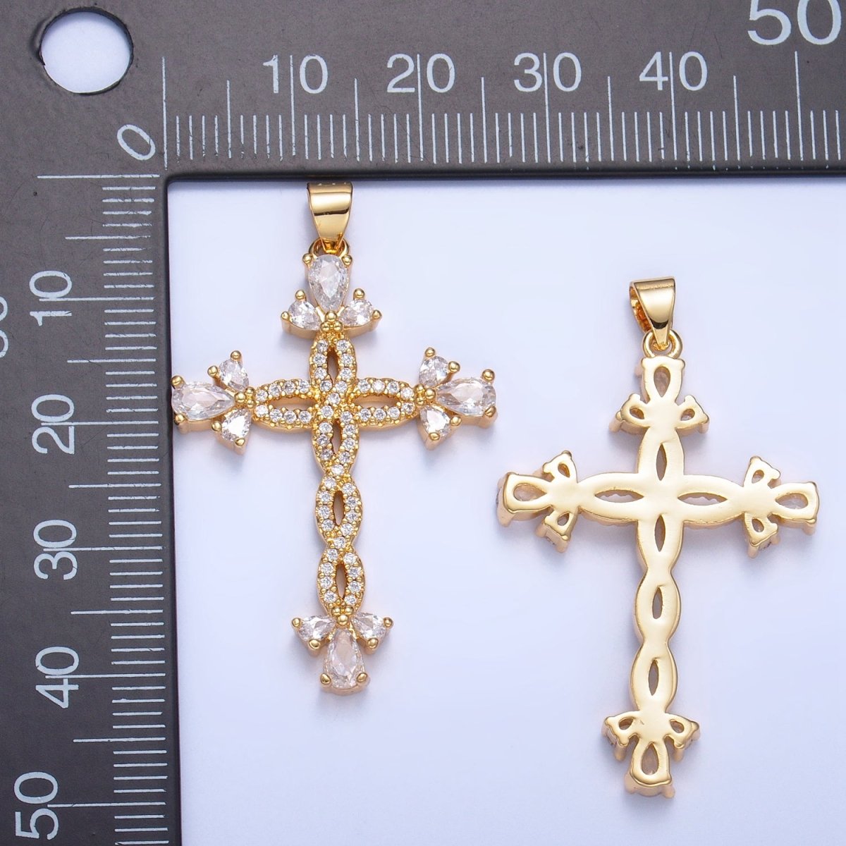 24K Gold Filled Open Twisted Micro Paved Cross Pendant | AA984 - DLUXCA