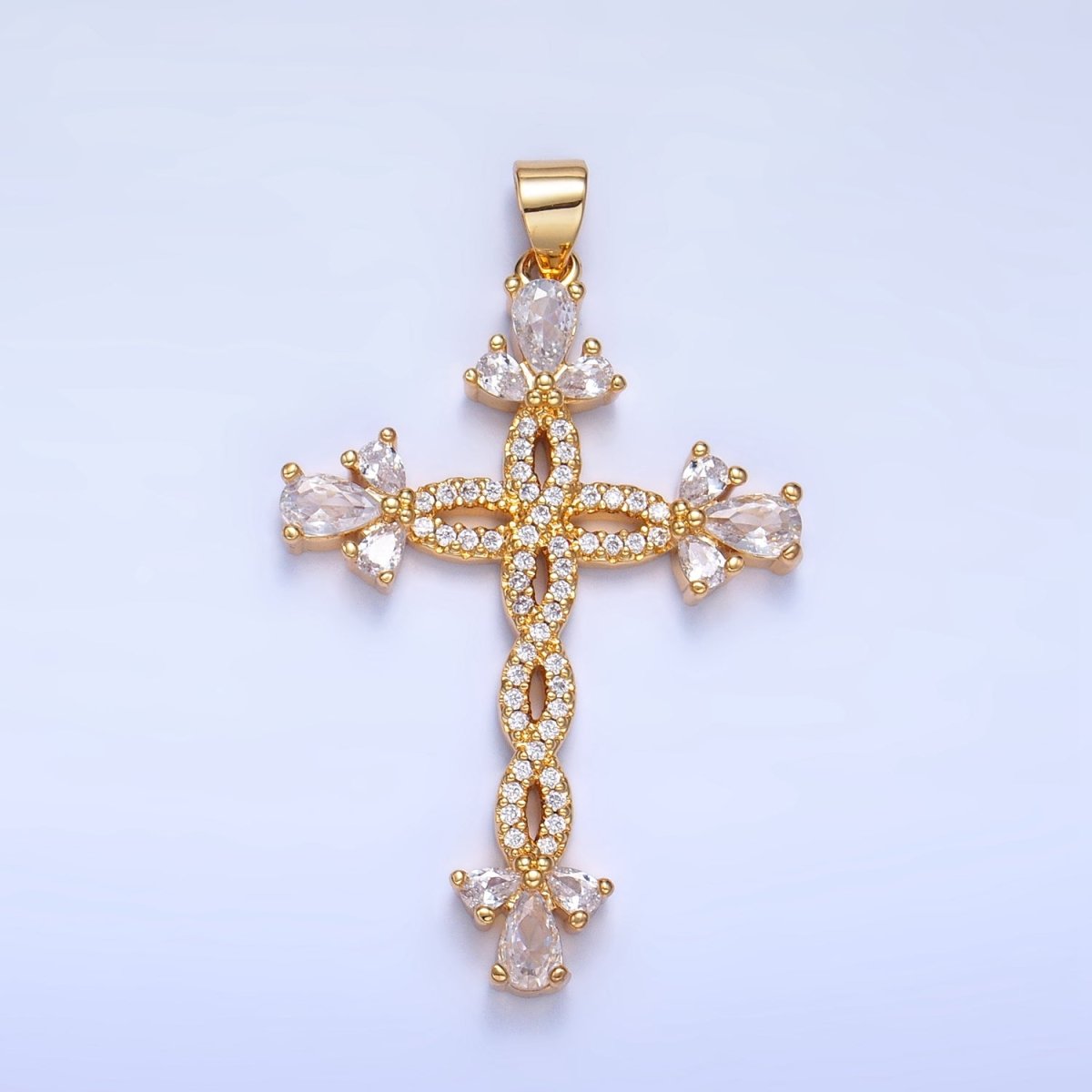 24K Gold Filled Open Twisted Micro Paved Cross Pendant | AA984 - DLUXCA