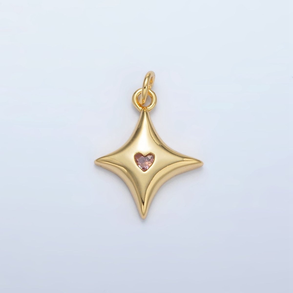 24K Gold Filled Orange CZ Heart Celestial North Star Charm | AC - 155 - DLUXCA