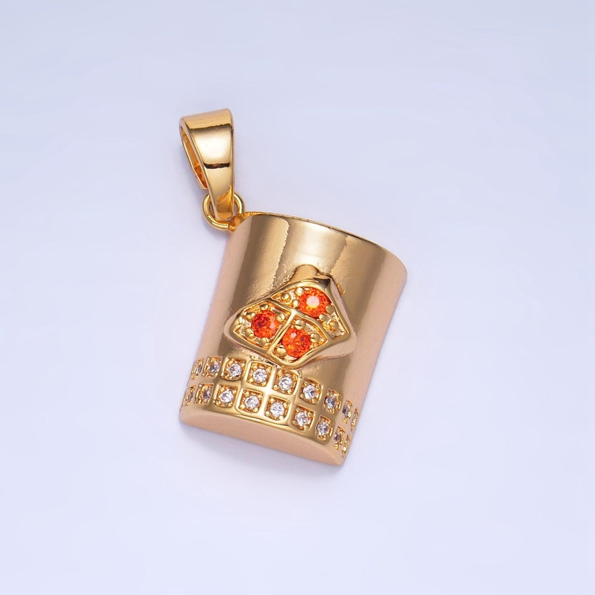 24K Gold Filled Orange CZ Micro Paved Mug Cup Drink Pendant in Gold & Silver | AA994 - DLUXCA