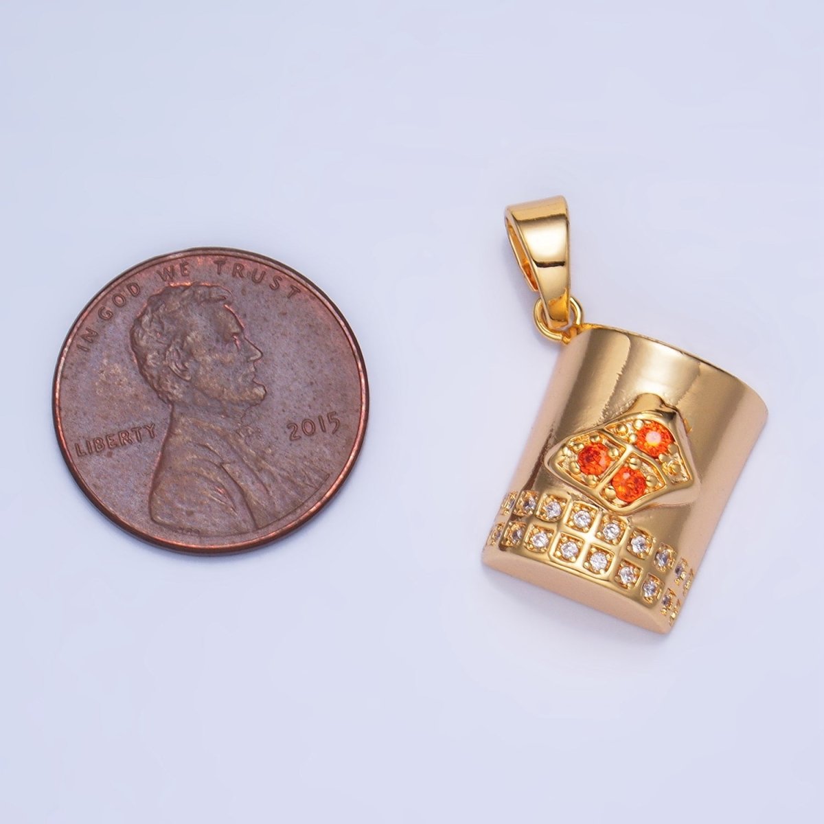 24K Gold Filled Orange CZ Micro Paved Mug Cup Drink Pendant in Gold & Silver | AA994 - DLUXCA