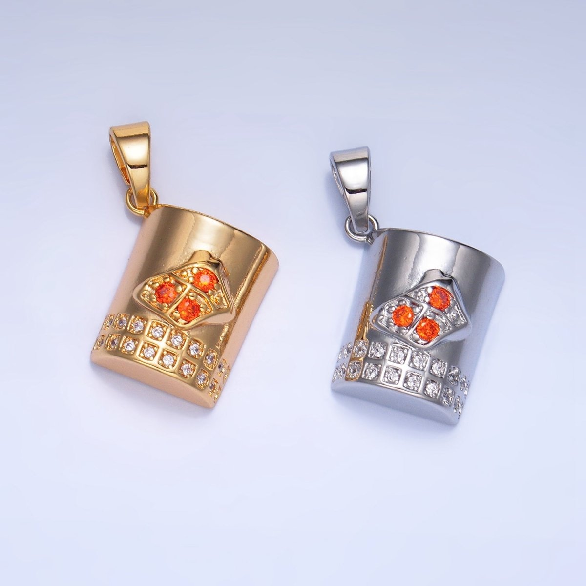 24K Gold Filled Orange CZ Micro Paved Mug Cup Drink Pendant in Gold & Silver | AA994 - DLUXCA