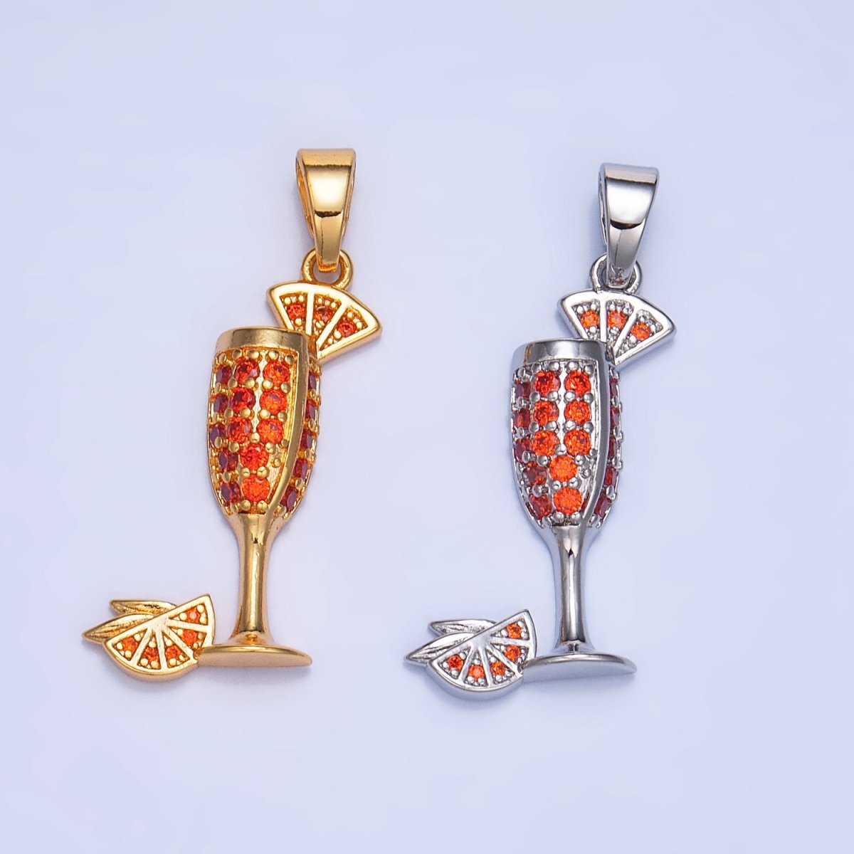 24K Gold Filled Orange Slice CZ Micro Paved Martini Alcoholic Drink Pendant in Gold & Silver | AA992 - DLUXCA