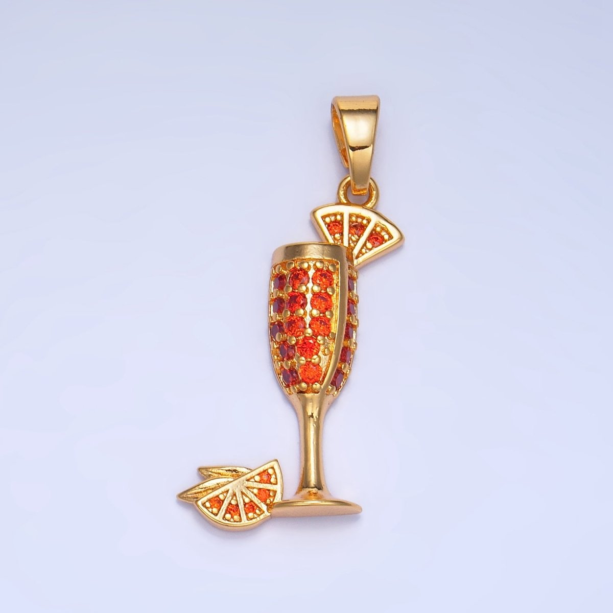 24K Gold Filled Orange Slice CZ Micro Paved Martini Alcoholic Drink Pendant in Gold & Silver | AA992 - DLUXCA