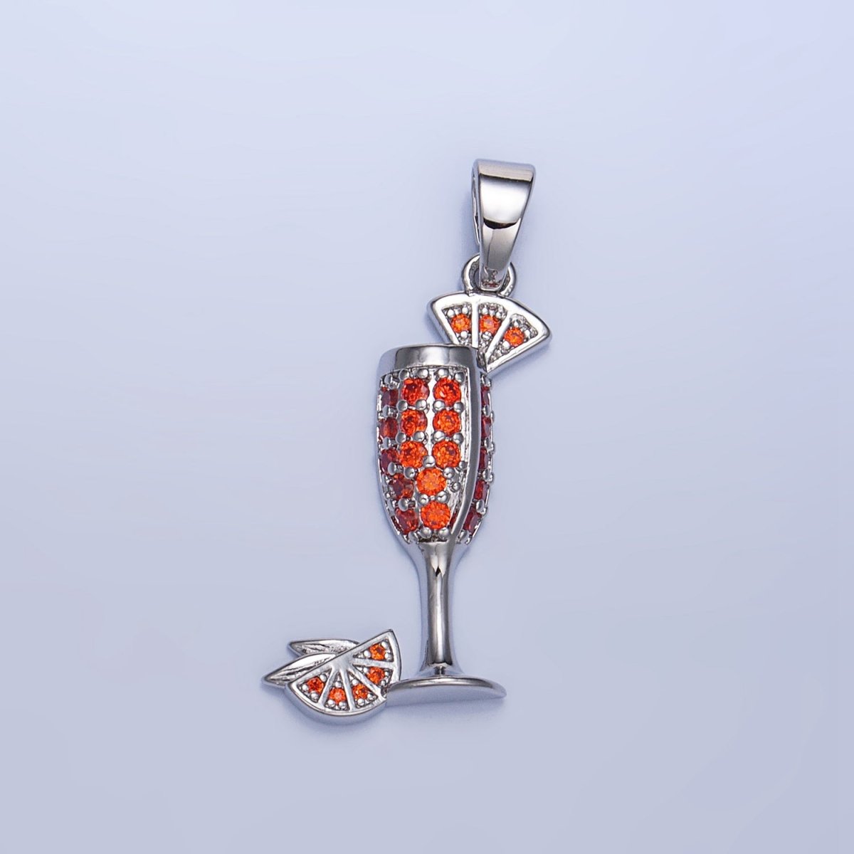 24K Gold Filled Orange Slice CZ Micro Paved Martini Alcoholic Drink Pendant in Gold & Silver | AA992 - DLUXCA