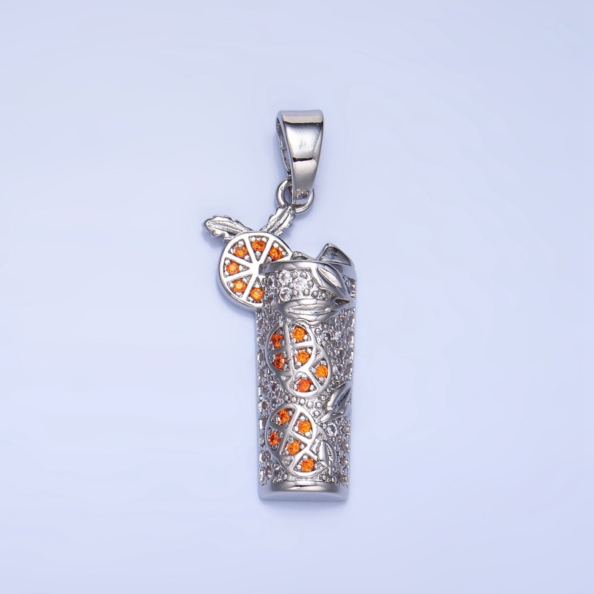 24K Gold Filled Orange Slice Juice Micro Paved CZ Drink Pendant in Gold & Silver | AA991 - DLUXCA