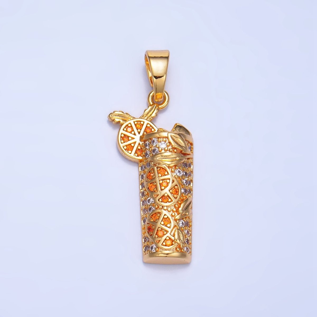 24K Gold Filled Orange Slice Juice Micro Paved CZ Drink Pendant in Gold & Silver | AA991 - DLUXCA