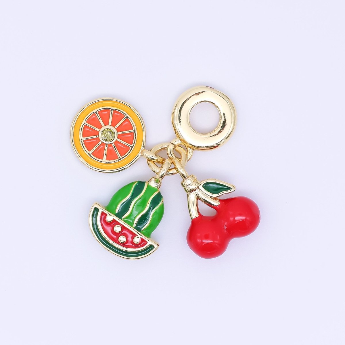 24K Gold Filled Orange Watermelon Cherry Fruit Enamel Drop Rondelle Charm | AC1639 - DLUXCA