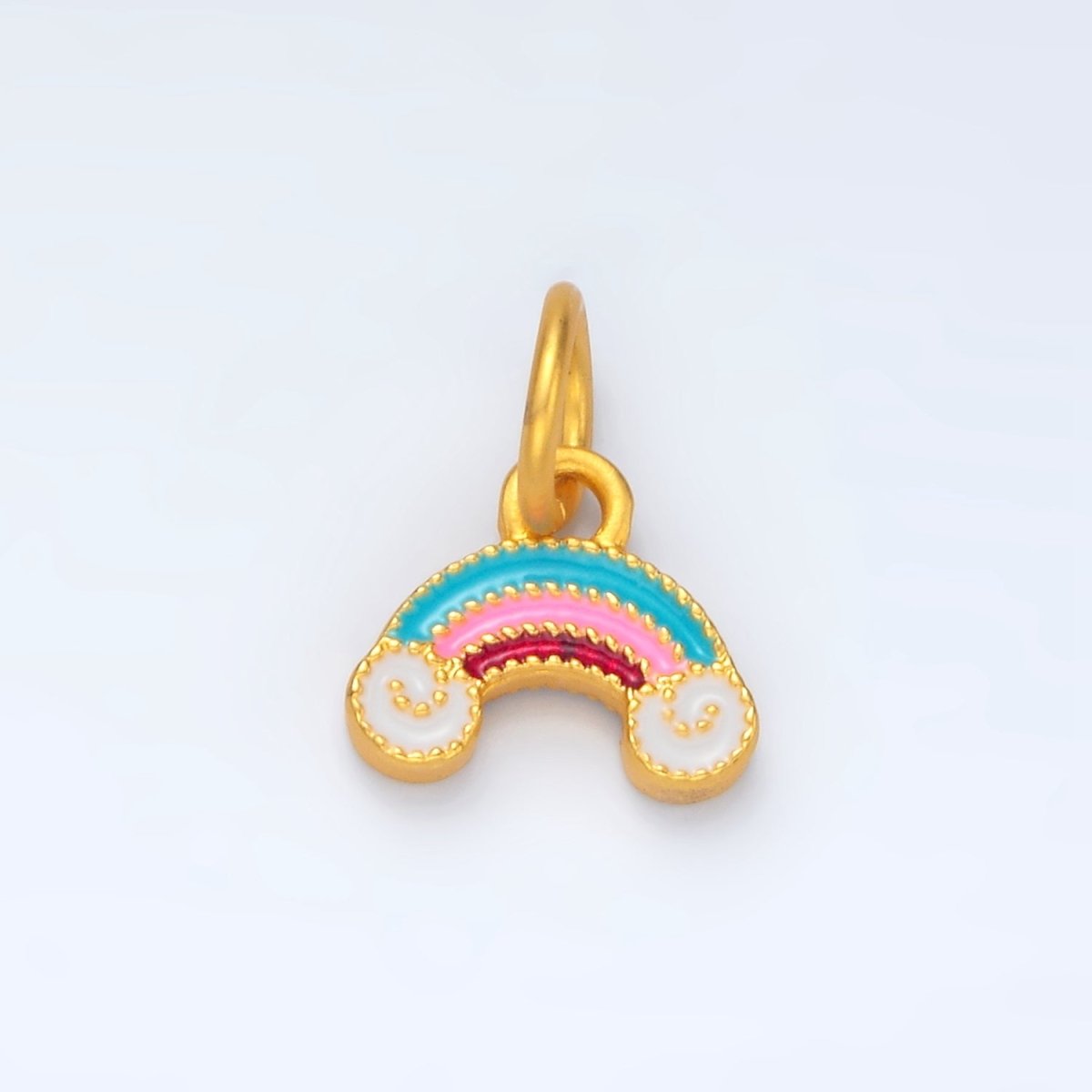 24K Gold Filled Pastel Cute Stitched Enamel Rainbow w/ Clouds Charms | M156 - DLUXCA