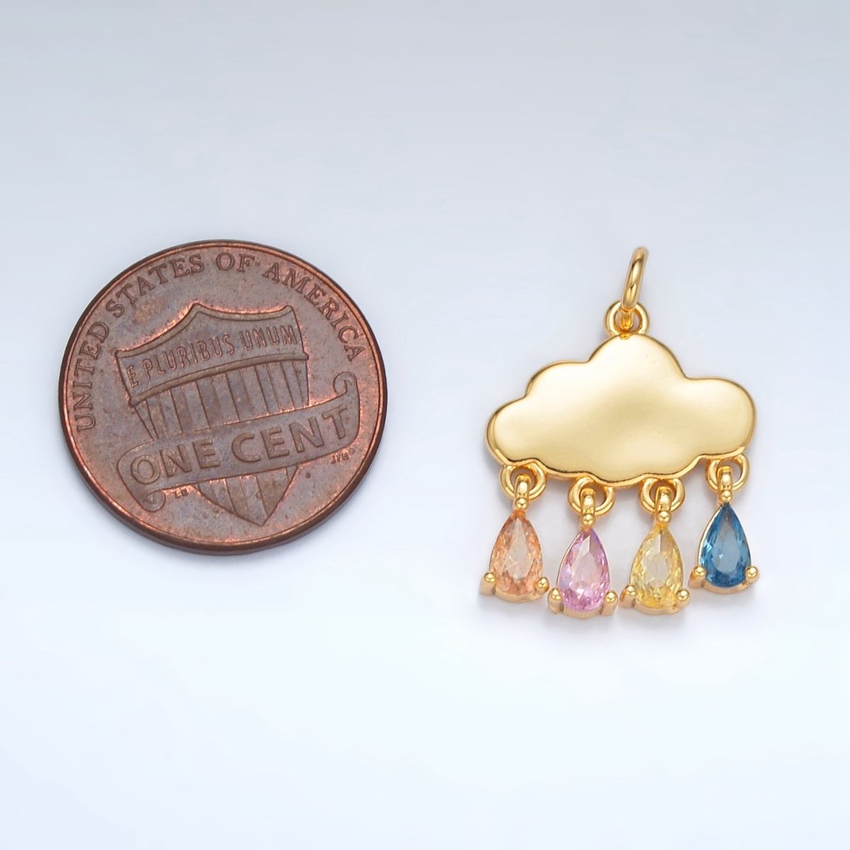 24K Gold Filled Pastel Multicolor Teardrop CZ Cloud Weather Charm | AG914 - DLUXCA