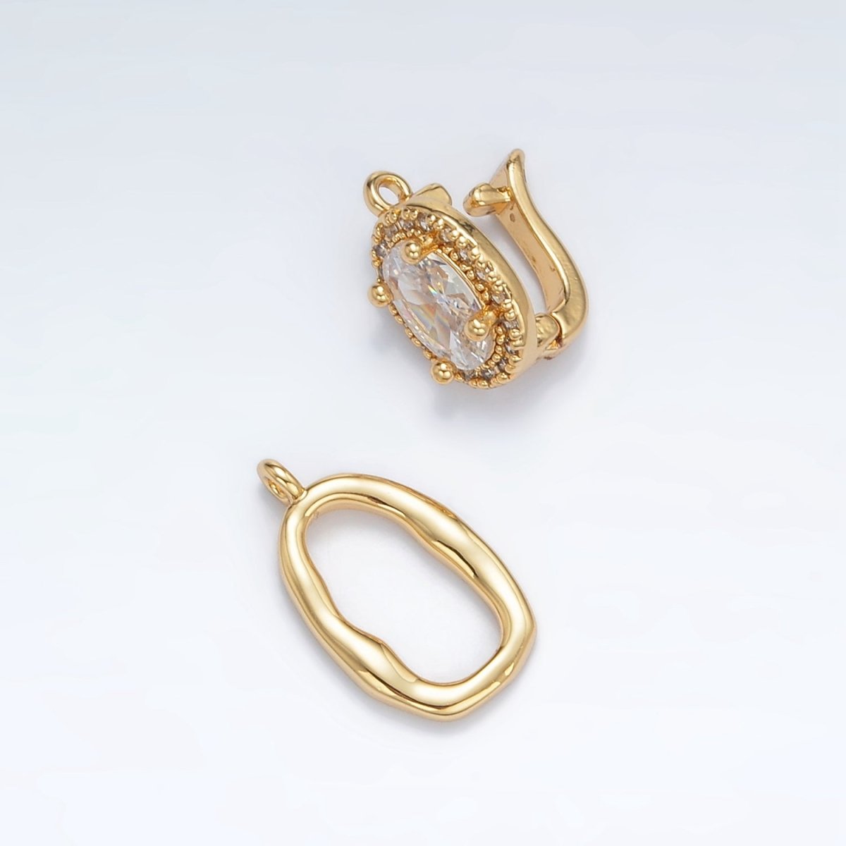 24K Gold Filled Paved CZ Ovel with Snap Lock Latch Closure Findings Set | Z - 890 - DLUXCA