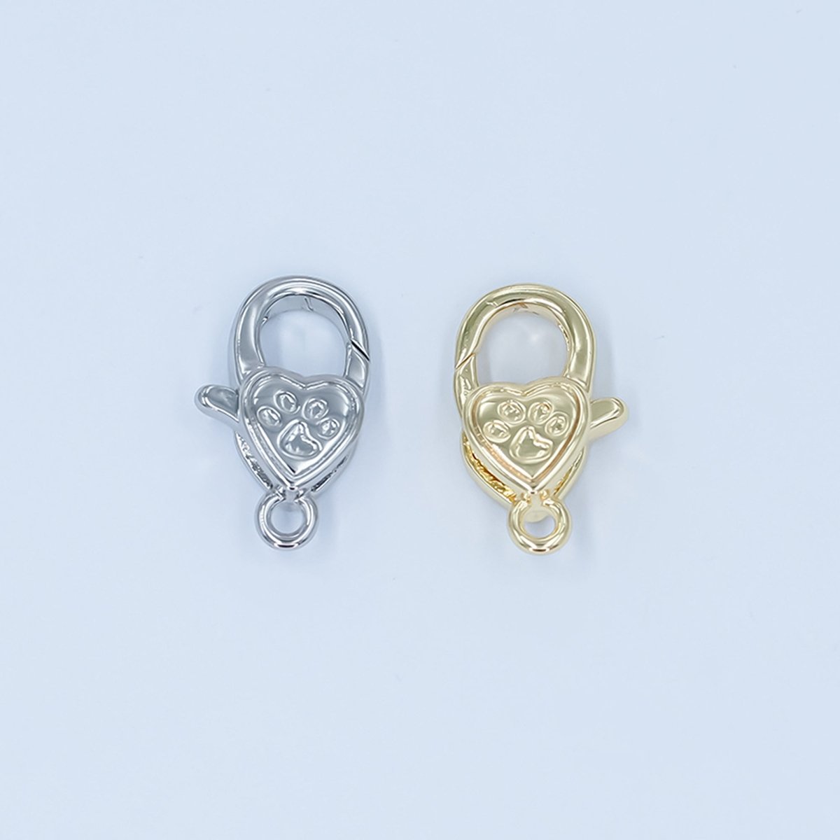 24K Gold Filled Paw Print Heart Lobster Claw Clasp Closure Finding in Gold & Silver | Z1140 - DLUXCA