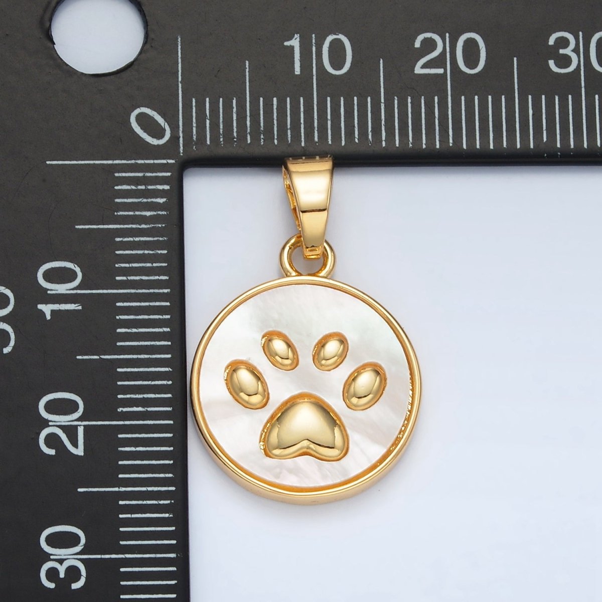 24K Gold Filled Pawprint Pet Shell Pearl Round Pendant | AA1372 - DLUXCA