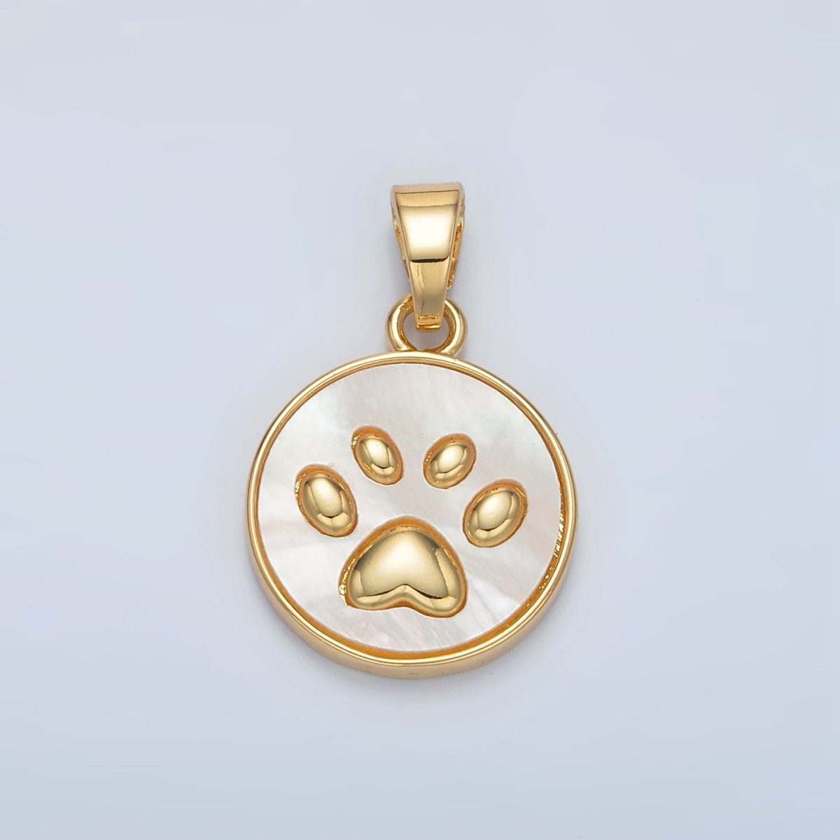 24K Gold Filled Pawprint Pet Shell Pearl Round Pendant | AA1372 - DLUXCA