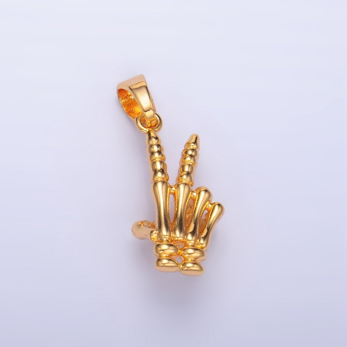 24K Gold Filled Peace Sign Hand Gesture Skeleton Pendant in Gold & Silver | AA1001 - DLUXCA