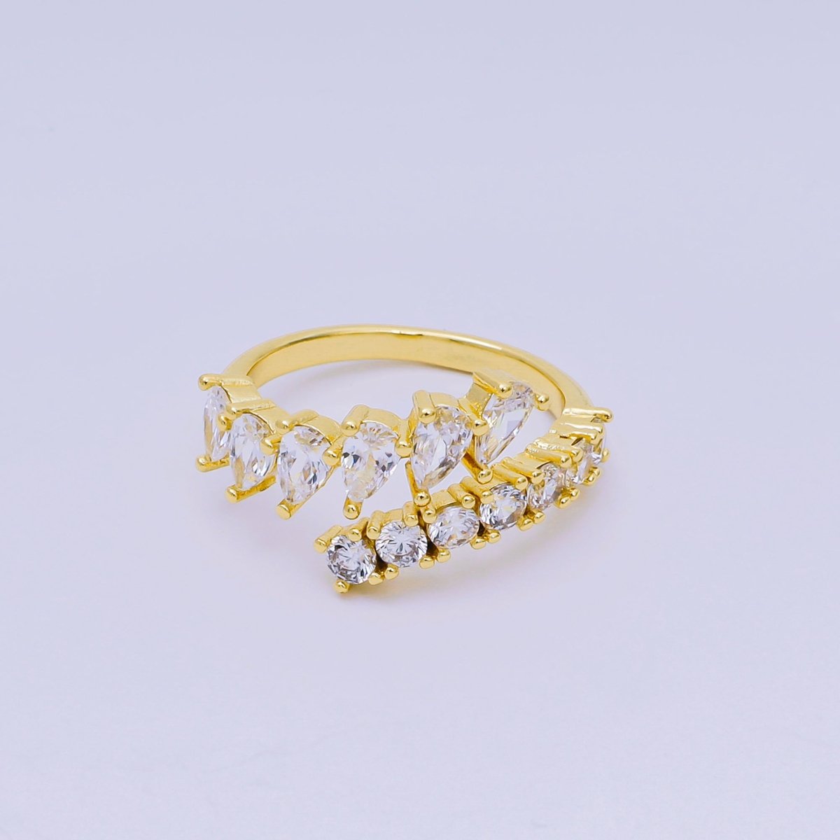24K Gold Filled Pear & Round CZ Dainty Open Adjustable Ring | O - 1449 - DLUXCA