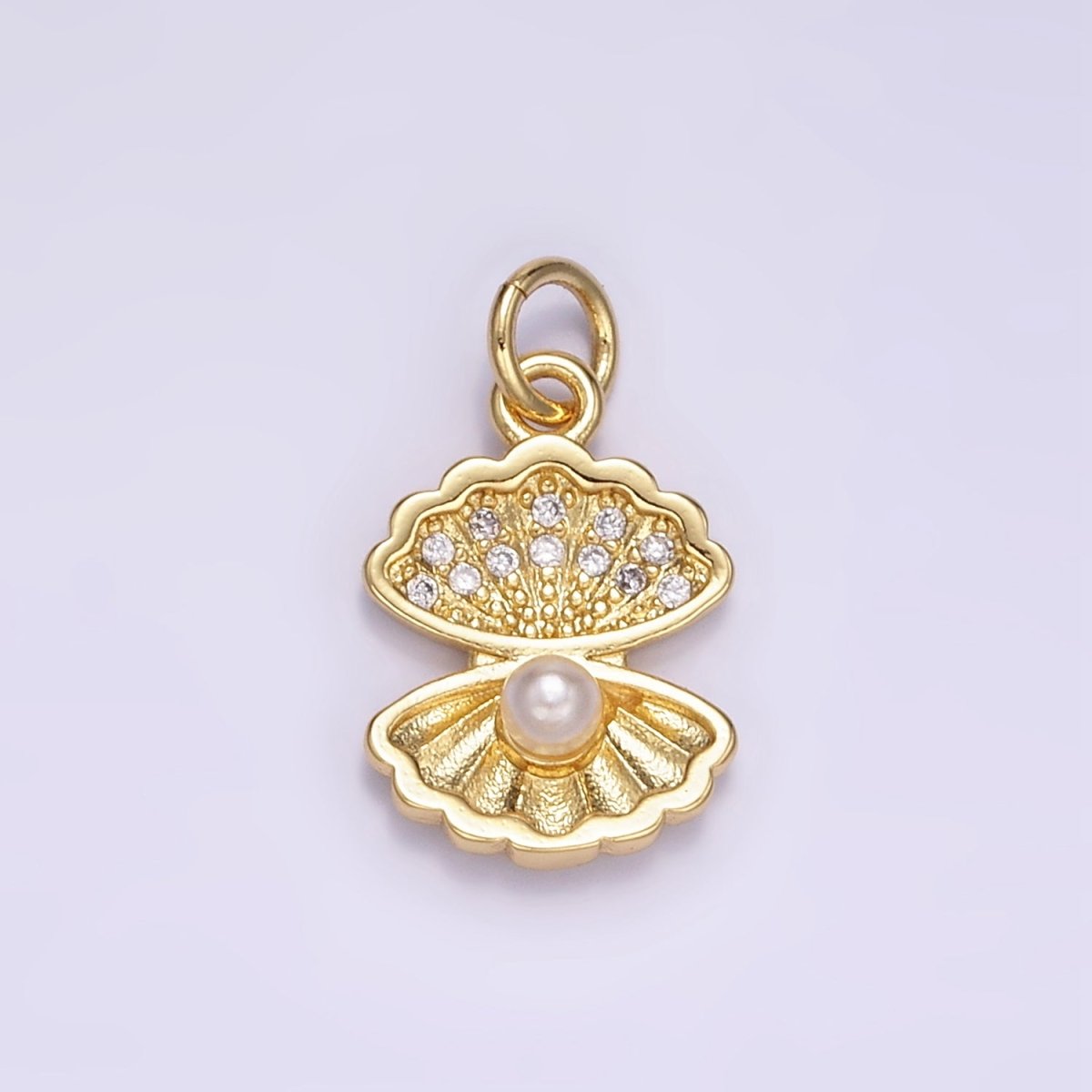 24K Gold Filled Pearl Micro Paved CZ Clam Sea Shell Charm | M128 - DLUXCA