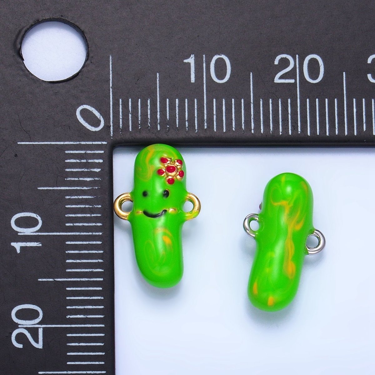 24K Gold Filled Pickle Cucumber Fruit Enamel Connector in Gold & Silver | F766 - DLUXCA