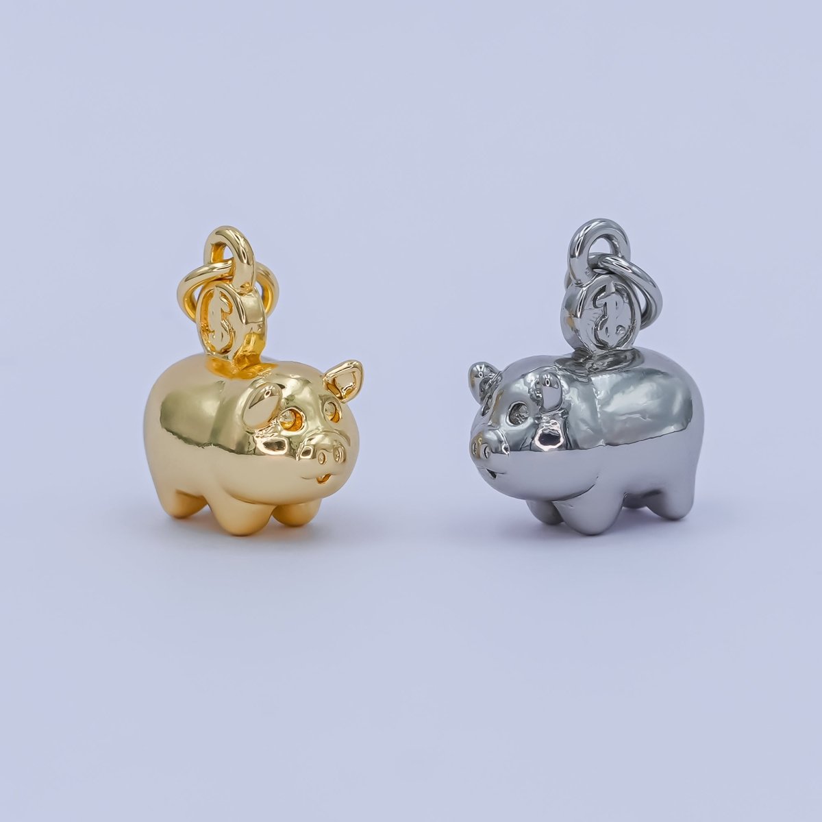 24K Gold Filled Piggy Bank Money 3D Multidimensional Charm in Gold & Silver | M188 - DLUXCA