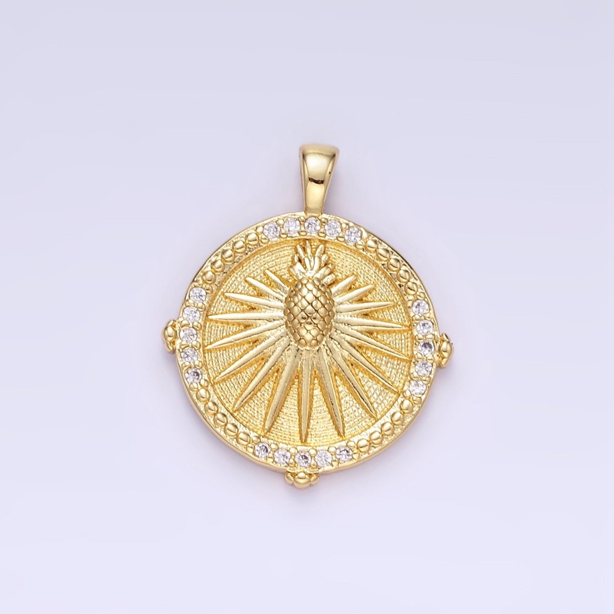 24K Gold Filled Pineapple Sunburst Micro Paved CZ Pendant | AA1346 - DLUXCA