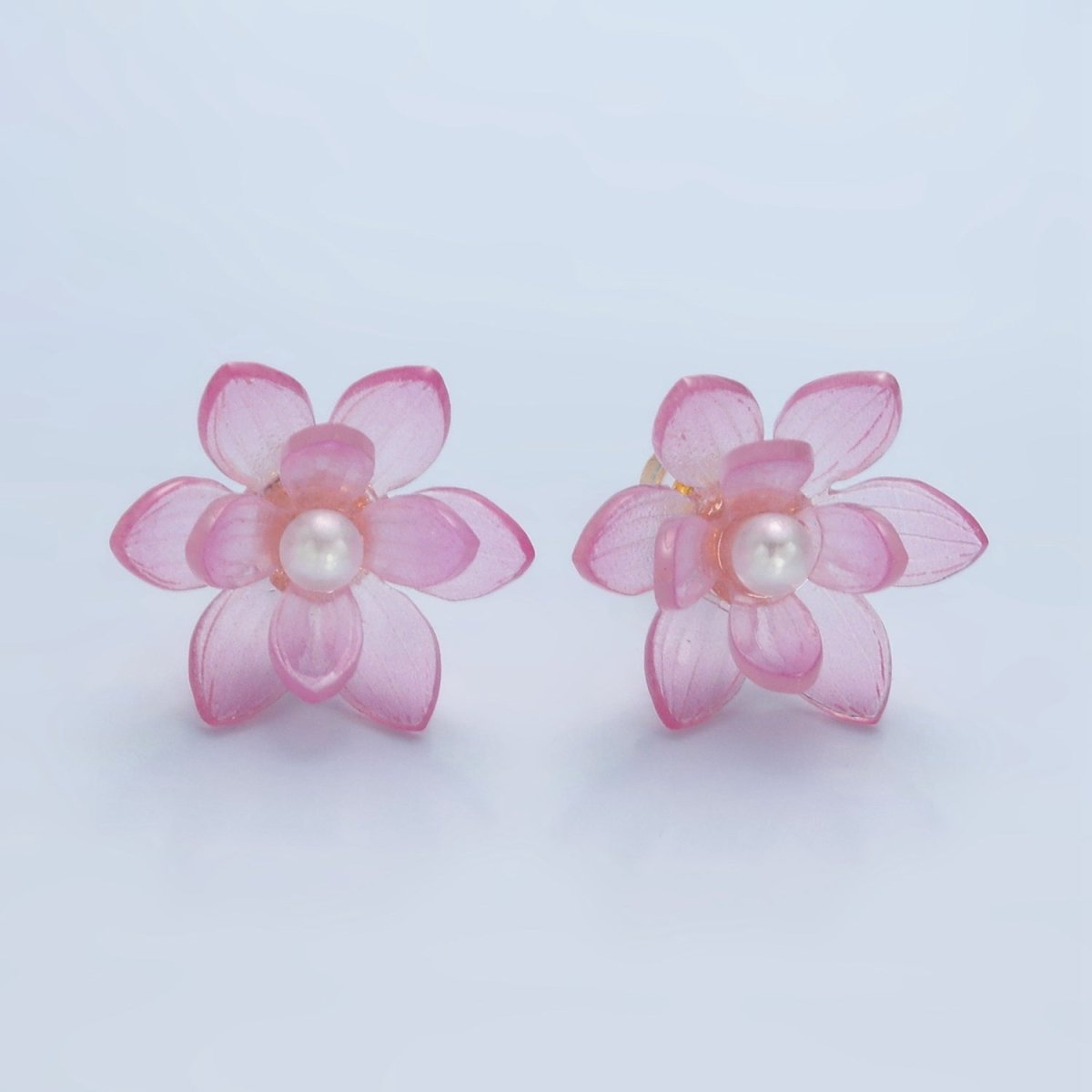 24K Gold Filled Pink Acrylic Sakura Flower Stud Earrings | P099 - DLUXCA