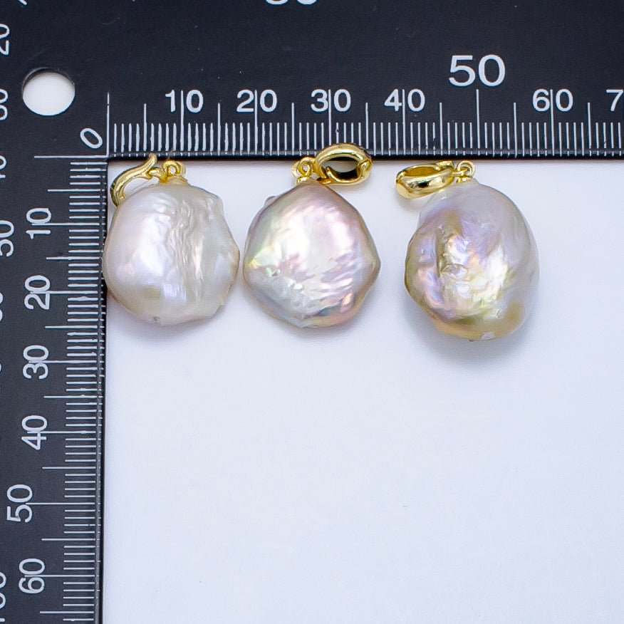 24K Gold Filled Pink Baroque Freshwater Pearl Snap Latch Bail Pendant | P1908 - DLUXCA