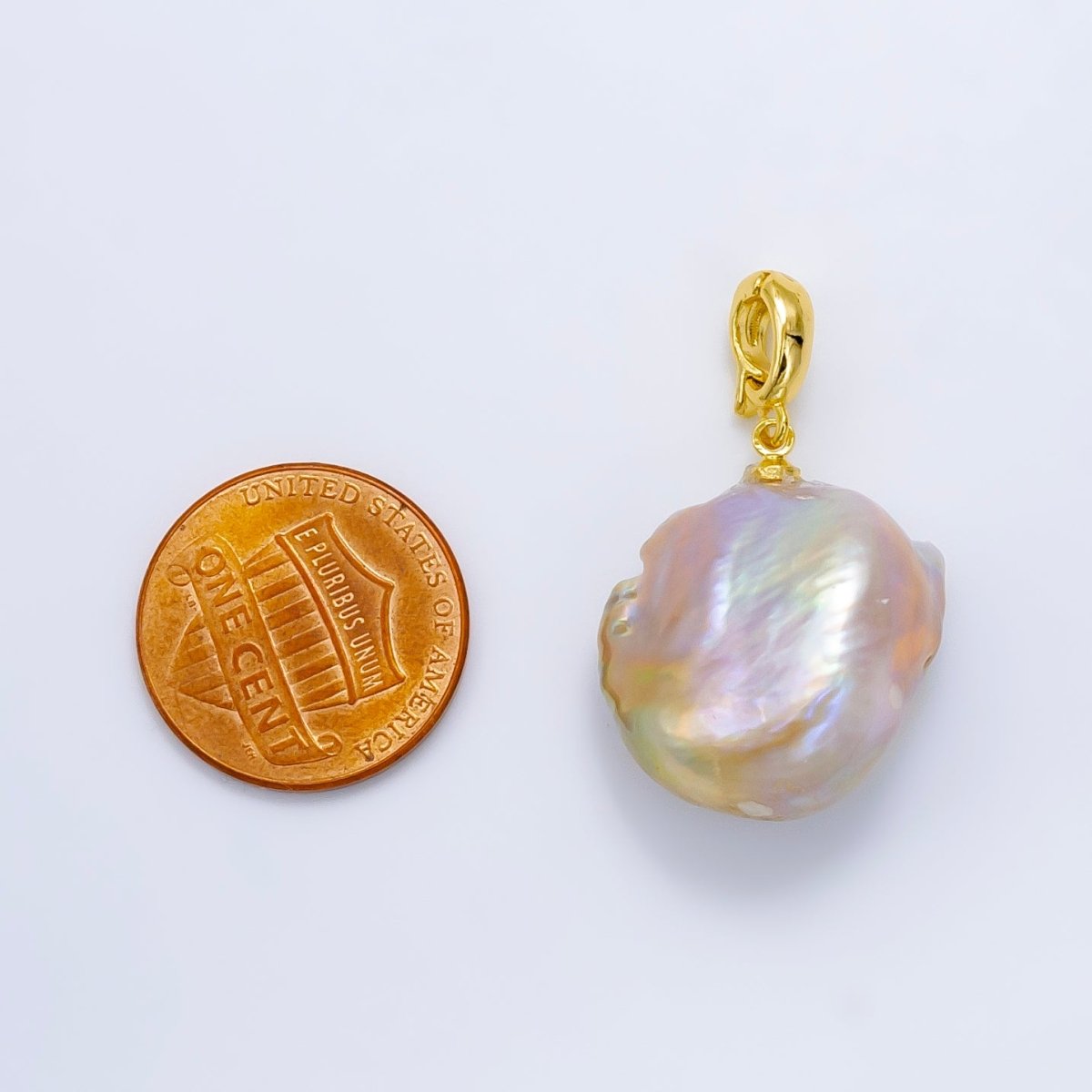 24K Gold Filled Pink Baroque Freshwater Pearl Snap Latch Bail Pendant | P1908 - DLUXCA