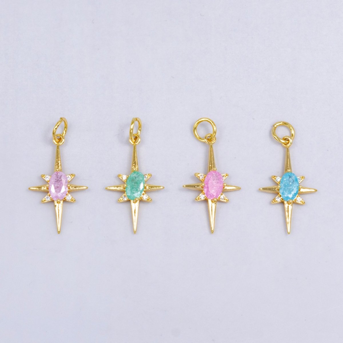 24K Gold Filled Pink Blue Green CZ Celestial North Star Charm | W229 - DLUXCA