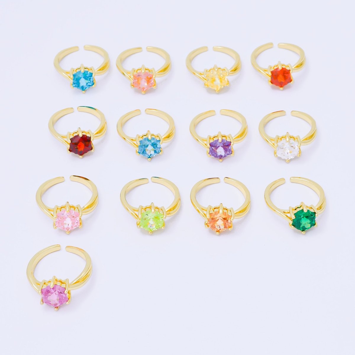 24K Gold Filled Pink, Blue, Green Flower - Shaped CZ Minimalist Solitaire Ring | O2008 O2011 O2010 O2017 O2018 O2107 O2119 O2121 O2149 O2165 O2200 O2209 - DLUXCA