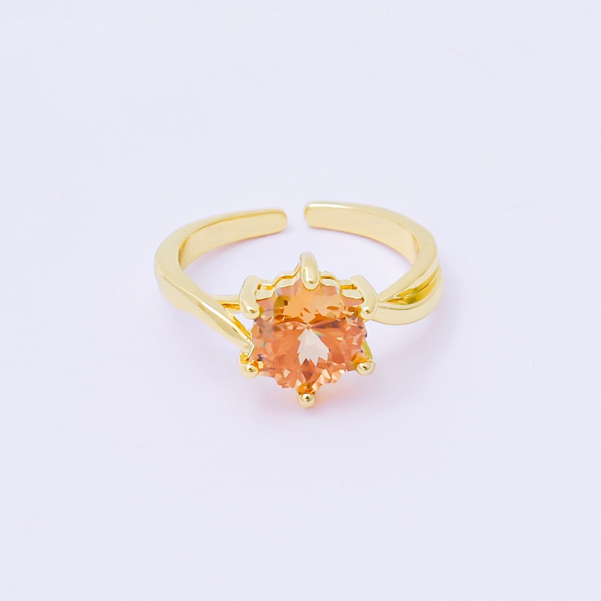 24K Gold Filled Pink, Blue, Green Flower - Shaped CZ Minimalist Solitaire Ring | O2008 O2011 O2010 O2017 O2018 O2107 O2119 O2121 O2149 O2165 O2200 O2209 - DLUXCA